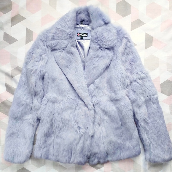 Lilac Genuine Rabbit Fur Coat with Belt Size S - Picture 2 of 8